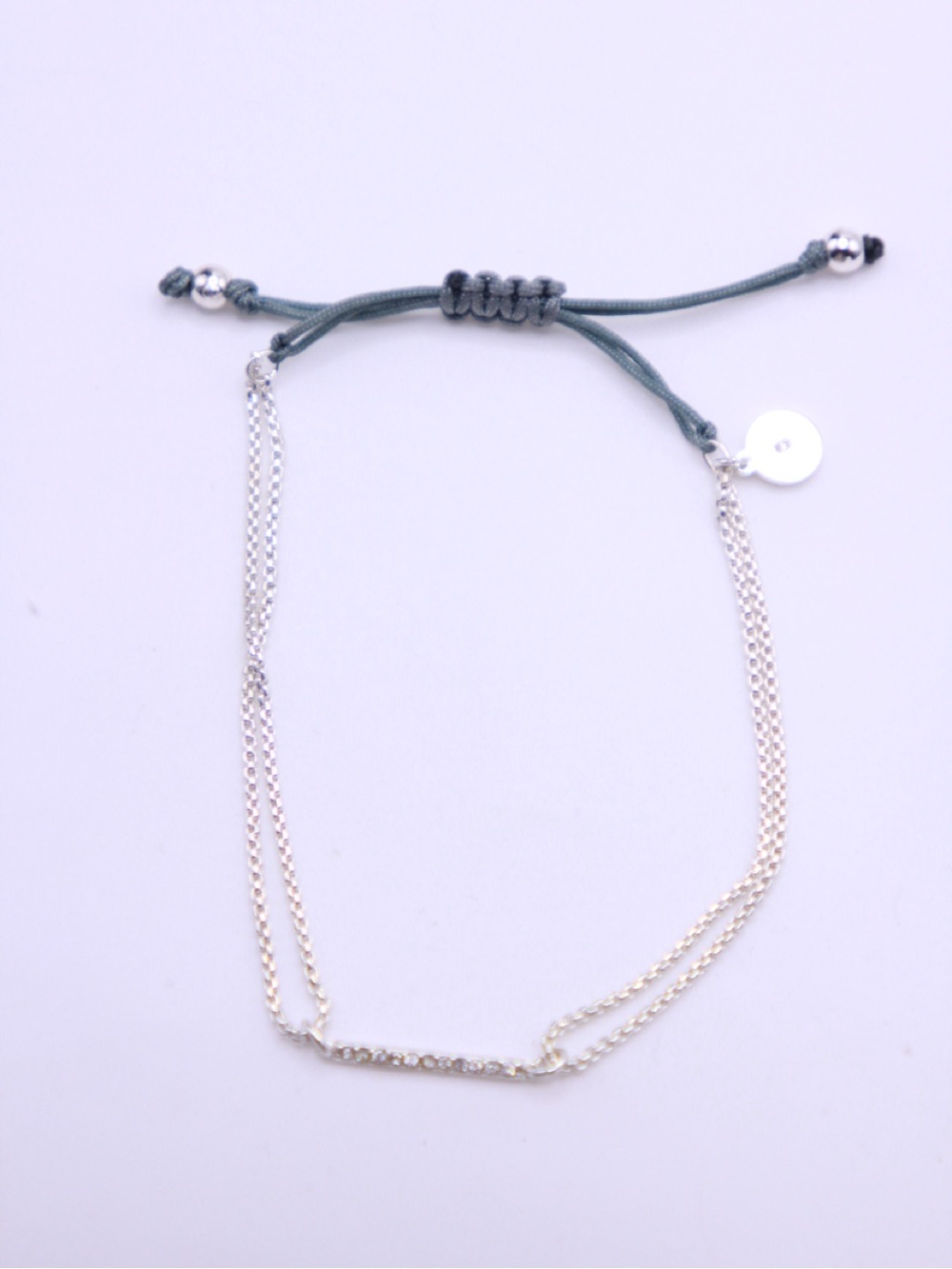 Stella & Dot Green Cord and Silver Double-Chain Bracelet with Bar Accent